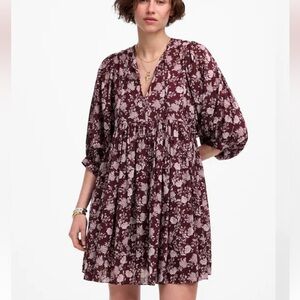 Madewell Splitneck Puff-Sleeve Dress in Floral